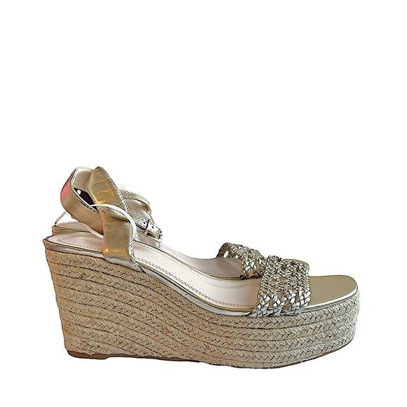 Zara Braided Gold Platform Wedge Esapadrille - Picture 9 of 12
